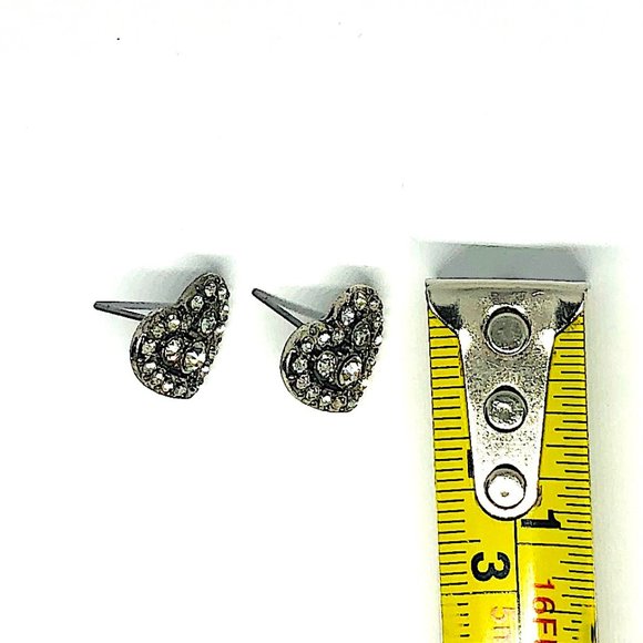 New! Rhinestones Heart Stud Earrings Silver - Picture 5 of 6